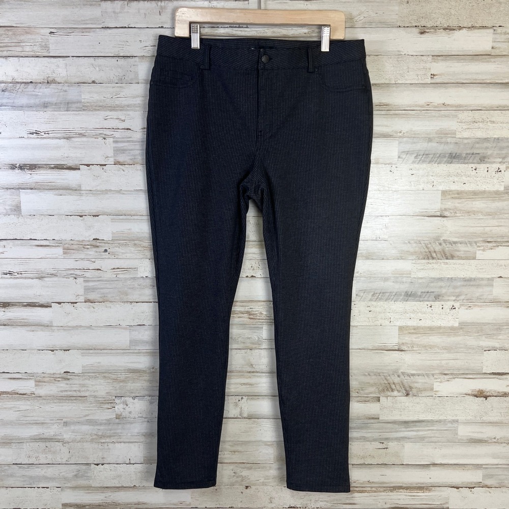 DKNY Jeans Chino Pants Women L Black Grey Houndstooth Skinny Dark Academia